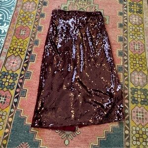 VINCE WOMENS A-LINE SEQUIN EMBELLISHED MID SKIRT SIZE LG IN GARNET